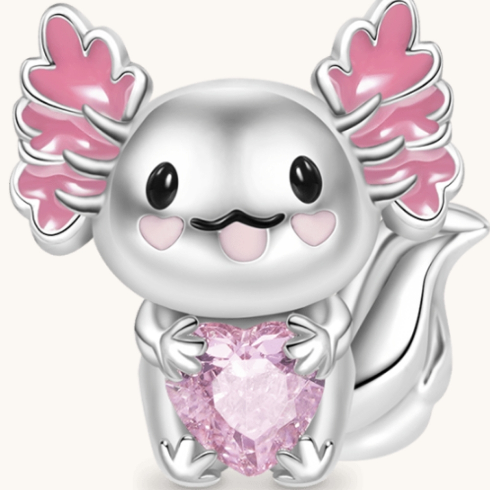 Gnoce Jewelry Pandora Heart Gemstone Charm Bead styling  silver Axolotl